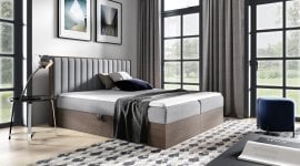 Boxspring postelja Wood 4 - temni hrast