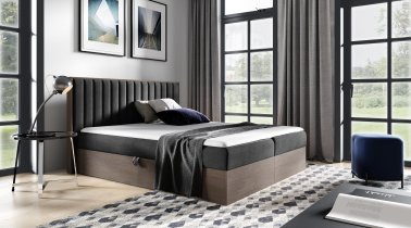 Meble Gruška - Boxspring postelja Wood 4 - 200x200 cm - temni hrast