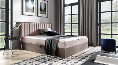Meble Gruška - Boxspring postelja Wood 4 - 200x200 cm - temni hrast