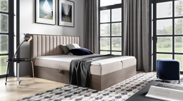 Meble Gruška - Boxspring postelja Wood 4 - 200x200 cm - temni hrast