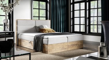 Meble Gruška - Boxspring postelja Wood 5 - 200x200 cm - hrast lancelot