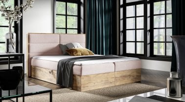 Meble Gruška - Boxspring postelja Wood 5 - 200x200 cm - hrast lancelot
