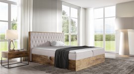 Boxspring postelja Wood 6 - 140x200 cm - hrast lancelot