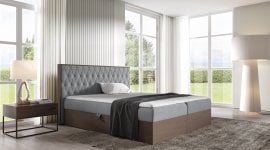 Boxspring postelja Wood 6 - 140x200 cm - temni hrast