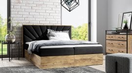 Boxspring postelja Wood 7 - 140x200 cm - hrast lancelot