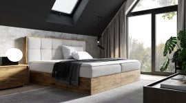 Boxspring postelja Wood 8 - 140x200 cm - hrast lancelot