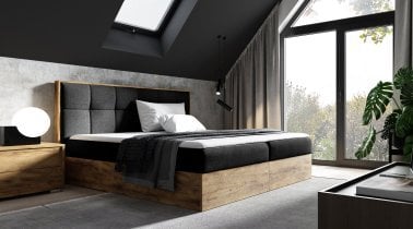 Meble Gruška - Boxspring postelja Wood 8 - 160x200 cm - hrast lancelot
