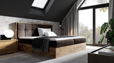Meble Gruška - Boxspring postelja Wood 8 - 160x200 cm - hrast lancelot