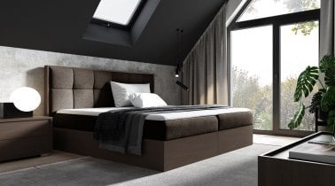 Meble Gruška - Boxspring postelja Wood 8 - 180x200 cm - temni hrast