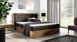 Boxspring postelja Wood 9 - 140x200 cm - hrast lancelot