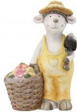 Chomik - Vrtna figurica - Oven v rumenih hlačah s košaro rož - GOT6449