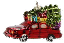 Steklena okrasna kroglica - rdeč avto z darili, pakiranje = 6 kosov - BAI9792