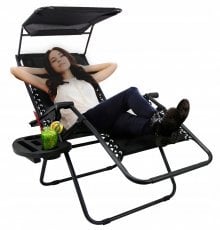 Ležalnik za plažo z baldahinom - črn - LEZ9962