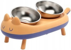 Komplet dveh nerjavečih posod za psa/mačko na stojalu - PET7734