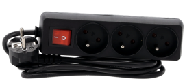 Podaljšek razdelilec z izklopnim stikalom 3 vtičnice 1,5 m - črn - KAB8602