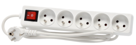 Podaljšek razdelilec z izklopnim stikalom 5 vtičnic 1,5 m - bel - KAB8633