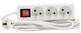 Podaljšek razdelilna vtičnica z izklopnim stikalom 3 vtičnice 3 m - bela - KAB8657