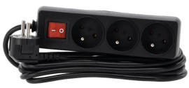 Podaljšek razdelilec z izklopnim stikalom 3 vtičnice 3 m - črn - KAB8664