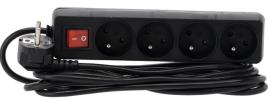 Podaljšek razdelilec z izklopnim stikalom 4 vtičnice 3 m - črn - KAB8688