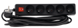 Podaljšek razdelilec z izklopnim stikalom 5 vtičnic 5 m - črn - KAB8756