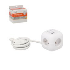Podaljšek napajalna kocka 3 vtičnice 230v in 3 vtičnice usb 1,5 m bela *2578