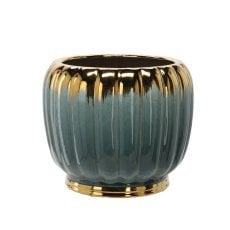 Keramični okrasni lonec za cvetlični lonček 41 x 41 x 34,5 cm zlato-zelena *3628
