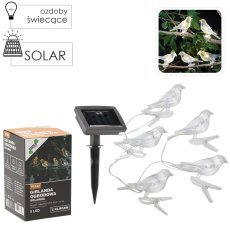 Chomik - Vrtna solarna girlanda 1,2 m Ptice s sponko 5 LED - toplo bela - SOL6063