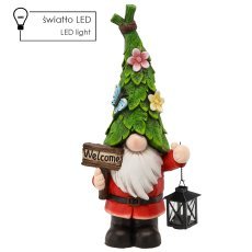 Vrtni kip - škrat z lanternico in napisom 