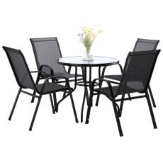 Garnitura vrtnega pohištva - 4 stoli + okrogla miza - črna *3377