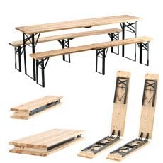 Komplet za pogostitev - miza 220 x 50 x 77 cm + 2 klopi 220 x 25 x 47 cm - zložljiv *2829