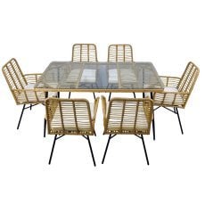 Komplet vrtnega pohištva (miza, 6 stolov) - rjav, blazine - bež *7466