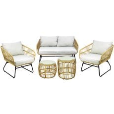 Komplet vrtnega pohištva (sofa, 2 stola, 2 mizici) - rjav, blazine - siva *7534