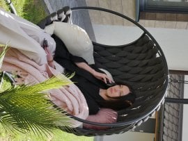 Viseči stol tabani - črna, temno siva blazina, črn okvir *0039