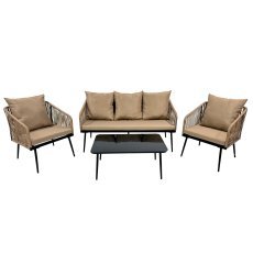 Komplet vrtnega pohištva iz pletene vrvi (2 fotelja + kavč + mizica) - bež, blazine - bež *8517