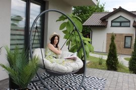 Viseči fotelj patio - svetlo bež blazina, siva rama 115,5x140x167,5cm *9927