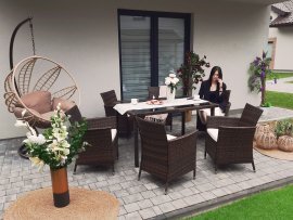 Komplet pohištva iz ratana (miza + 6 stolov) rjav + bež. pod. *1692