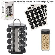 Začimbnica okrogla 17,5 x 33 cm z ročajem 16 kozarčkov črno-srebrna *9158