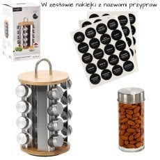 Okrogla posoda za začimbe 18 x 33 cm z ročajem 16 kozarčkov bambusovo-srebrna *9172