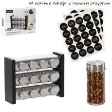 Stojalo za začimbe s tremi nivoji 29,5 x 9 x 22 cm 12 kozarčkov srebrno-črno *9226