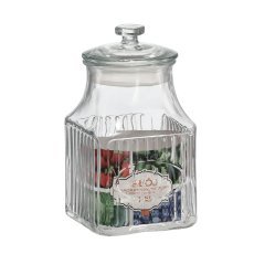 Steklena kvadratna posoda 1,5 l okrašena s steklenim pokrovom *0901