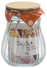 Steklena posoda 1L z lesenim pokrovom - SIP0956