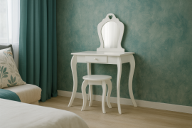 Majhna toaletna mizica z ogledalom in stolčkom - bela - PHO0397