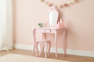Majhna toaletna mizica z ogledalom in stolčkom - roza - PHO0403