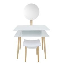 Toaletna mizica za ličenje bela retro z okroglim ogledalom + taburet *5803