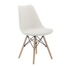 Plastični stol z lesenimi nogami in blazino - bel *2936