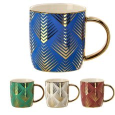 Porcelanasta skodelica 360ml z zlatim vzorcem mix barv pak=12 kos *6226