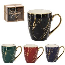 Porcelanasta skodelica 400 ml marmor z zlatom mix barv pak=1kos *7956