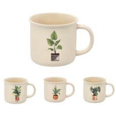 Porcelanasta skodelica 355 ml rastlina v lončku mix vzorcev pak=12kos *7987