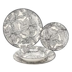 Jedilni komplet 18 kosov okrogli sivi listi *1328