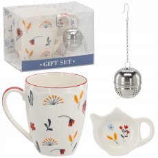 Porcelanasta skodelica s cedilom in podstavkom Cvetje - LIL6101
